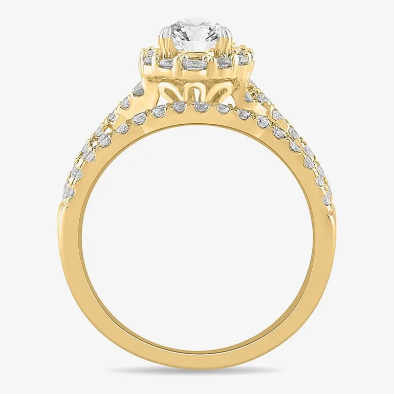 Signature By Modern Bride (G-H / Si1-Si2) Womens 1 1/3 CT. T.W. Lab Grown White Diamond 10K Gold Pear Side Stone Halo Bridal Set