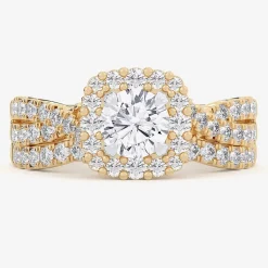 Signature By Modern Bride (G-H / Si1-Si2) Womens Lab Grown White Diamond 10K Gold Round Side Stone Halo Bridal Set