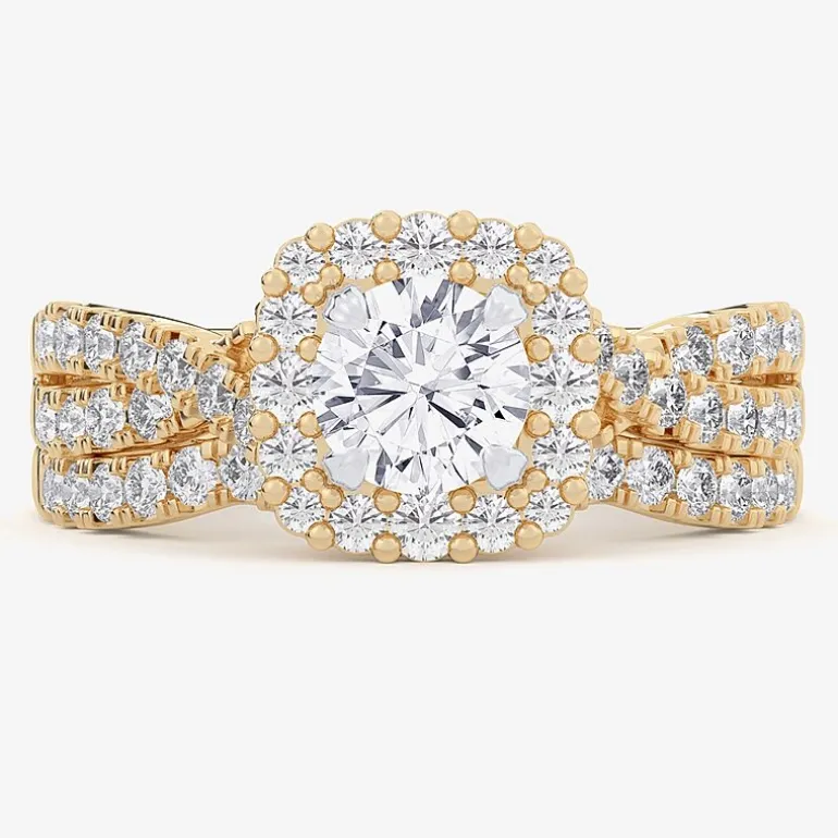 Signature By Modern Bride (G-H / Si1-Si2) Womens Lab Grown White Diamond 10K Gold Round Side Stone Halo Bridal Set