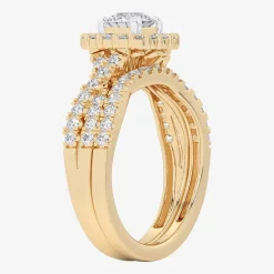 Signature By Modern Bride (G-H / Si1-Si2) Womens Lab Grown White Diamond 10K Gold Round Side Stone Halo Bridal Set