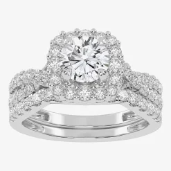 Signature By Modern Bride (G-H / Si1-Si2) Womens Lab Grown White Diamond 10K Gold Round Side Stone Halo Bridal Set