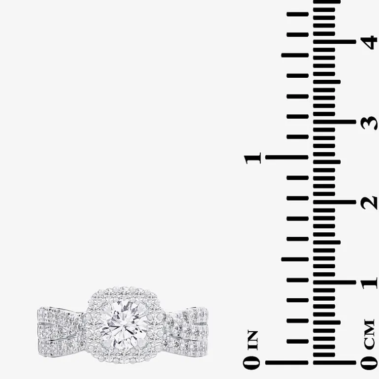 Signature By Modern Bride (G-H / Si1-Si2) Womens Lab Grown White Diamond 10K Gold Round Side Stone Halo Bridal Set