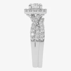 Signature By Modern Bride (G-H / Si1-Si2) Womens Lab Grown White Diamond 10K Gold Round Side Stone Halo Bridal Set