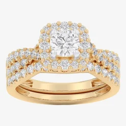 Signature By Modern Bride (G-H / Si1-Si2) Womens Lab Grown White Diamond 10K Gold Round Side Stone Halo Bridal Set