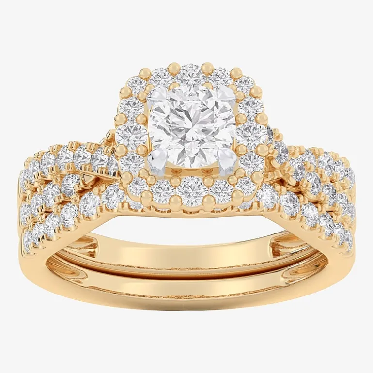 Signature By Modern Bride (G-H / Si1-Si2) Womens Lab Grown White Diamond 10K Gold Round Side Stone Halo Bridal Set