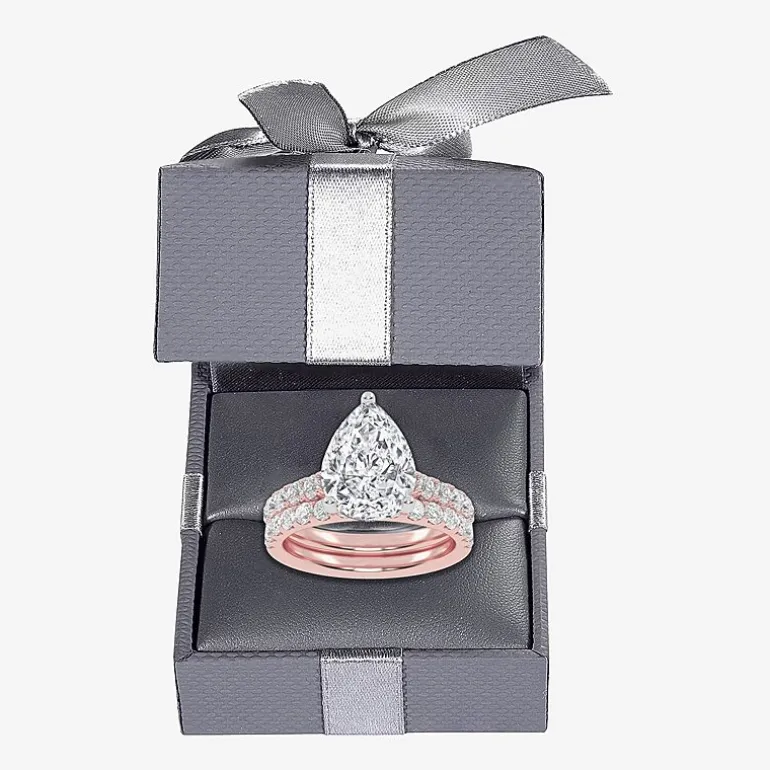 Signature By Modern Bride (G-H / Si1-Si2) Womens 4 CT. T.W. Lab Grown White Diamond 14K Gold Pear Side Stone Bridal Set