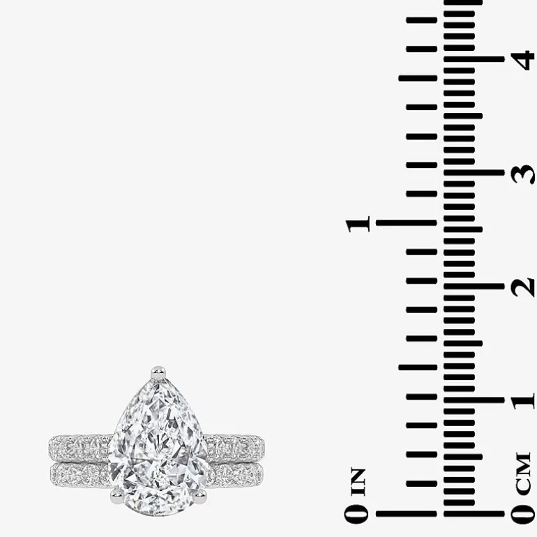 Signature By Modern Bride (G-H / Si1-Si2) Womens 4 CT. T.W. Lab Grown White Diamond 14K Gold Pear Side Stone Bridal Set