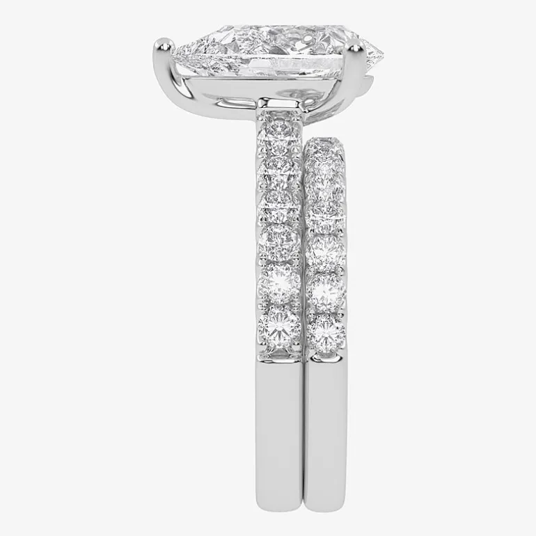 Signature By Modern Bride (G-H / Si1-Si2) Womens 4 CT. T.W. Lab Grown White Diamond 14K Gold Pear Side Stone Bridal Set