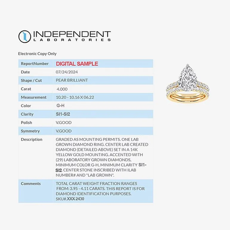 Signature By Modern Bride (G-H / Si1-Si2) Womens 4 CT. T.W. Lab Grown White Diamond 14K Gold Pear Side Stone Bridal Set