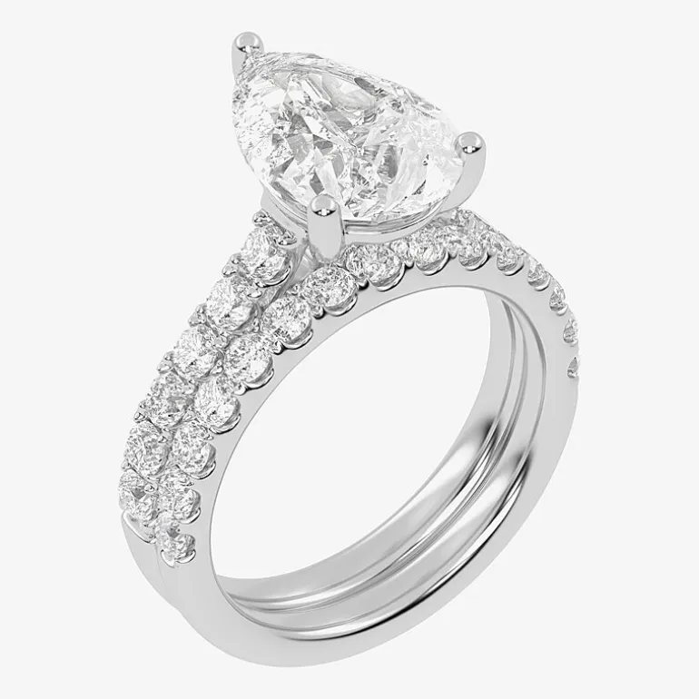 Signature By Modern Bride (G-H / Si1-Si2) Womens 4 CT. T.W. Lab Grown White Diamond 14K Gold Pear Side Stone Bridal Set