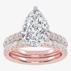Signature By Modern Bride (G-H / Si1-Si2) Womens 4 CT. T.W. Lab Grown White Diamond 14K Gold Pear Side Stone Bridal Set