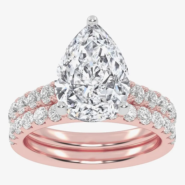 Signature By Modern Bride (G-H / Si1-Si2) Womens 4 CT. T.W. Lab Grown White Diamond 14K Gold Pear Side Stone Bridal Set