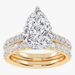Signature By Modern Bride (G-H / Si1-Si2) Womens 4 CT. T.W. Lab Grown White Diamond 14K Gold Pear Side Stone Bridal Set