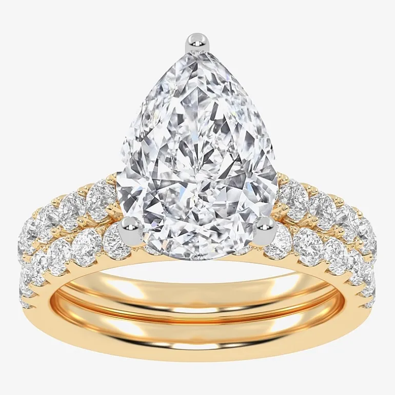 Signature By Modern Bride (G-H / Si1-Si2) Womens 4 CT. T.W. Lab Grown White Diamond 14K Gold Pear Side Stone Bridal Set