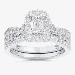 Signature By Modern Bride (G-H / Si1-Si2) Womens 1 1/3 CT. T.W. Lab Grown White Diamond 10K Gold Side Stone Halo Bridal Set