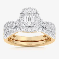 Signature By Modern Bride (G-H / Si1-Si2) Womens 1 1/3 CT. T.W. Lab Grown White Diamond 10K Gold Side Stone Halo Bridal Set