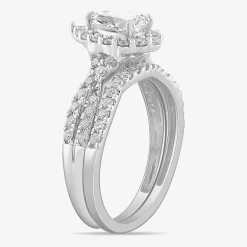 Signature By Modern Bride (G-H / Si1-Si2) Womens 1 1/3 CT. T.W. Lab Grown White Diamond 10K Gold Pear Side Stone Halo Bridal Set
