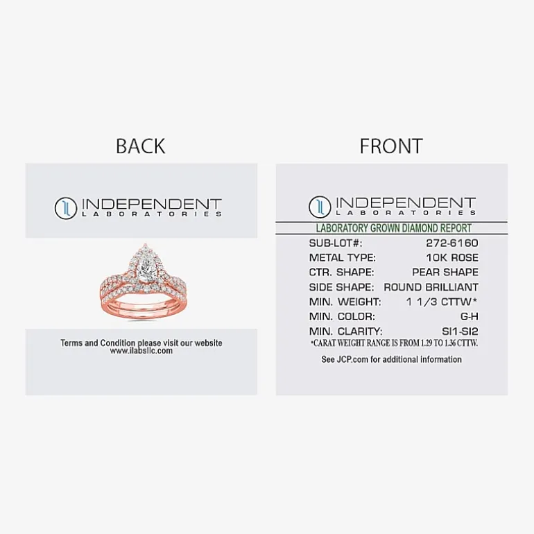 Signature By Modern Bride (G-H / Si1-Si2) Womens 1 1/3 CT. T.W. Lab Grown White Diamond 10K Gold Pear Side Stone Halo Bridal Set