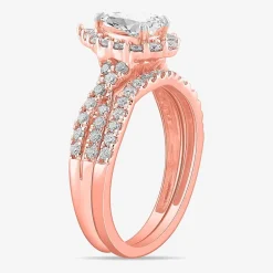 Signature By Modern Bride (G-H / Si1-Si2) Womens 1 1/3 CT. T.W. Lab Grown White Diamond 10K Gold Pear Side Stone Halo Bridal Set