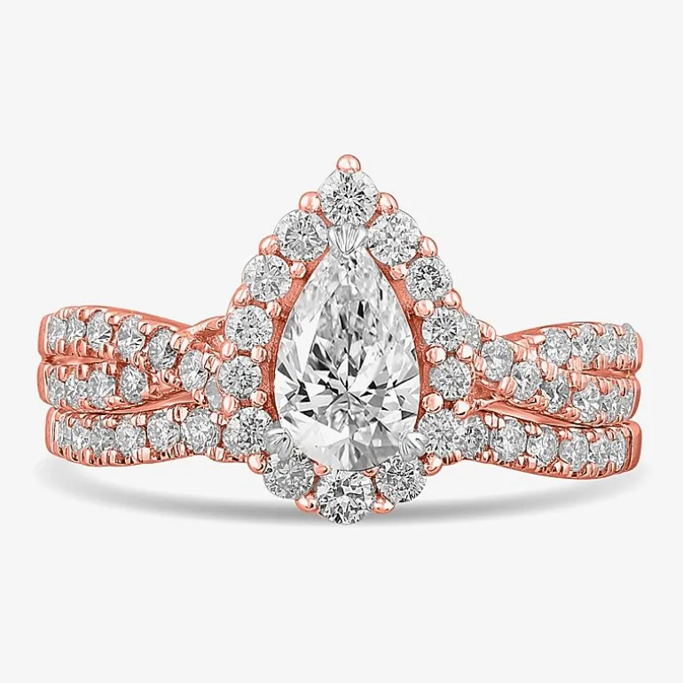 Signature By Modern Bride (G-H / Si1-Si2) Womens 1 1/3 CT. T.W. Lab Grown White Diamond 10K Gold Pear Side Stone Halo Bridal Set