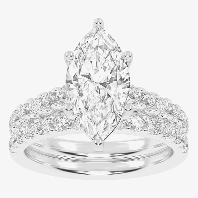 Signature By Modern Bride (G-H / Vs2-Si1) Womens 3 CT. T.W. Lab Grown White Diamond 14K Gold Marquise Side Stone Bridal Set
