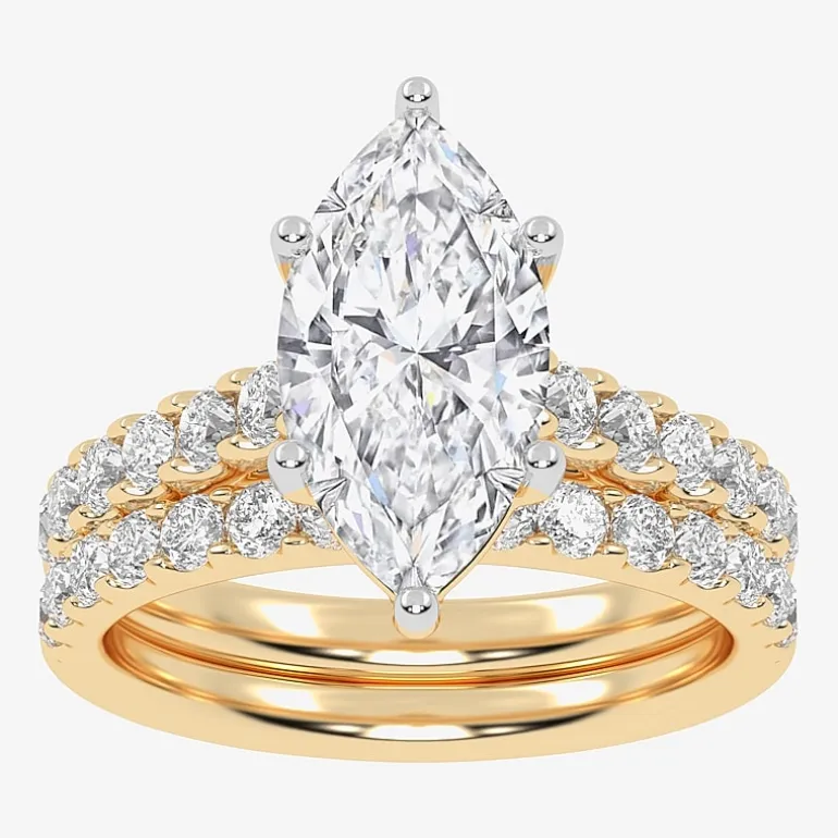 Signature By Modern Bride (G-H / Vs2-Si1) Womens 3 CT. T.W. Lab Grown White Diamond 14K Gold Marquise Side Stone Bridal Set