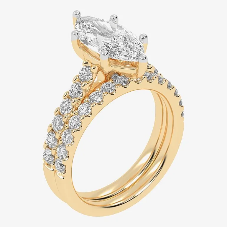 Signature By Modern Bride (G-H / Vs2-Si1) Womens 3 CT. T.W. Lab Grown White Diamond 14K Gold Marquise Side Stone Bridal Set