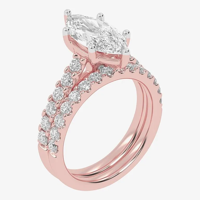 Signature By Modern Bride (G-H / Vs2-Si1) Womens 3 CT. T.W. Lab Grown White Diamond 14K Gold Marquise Side Stone Bridal Set