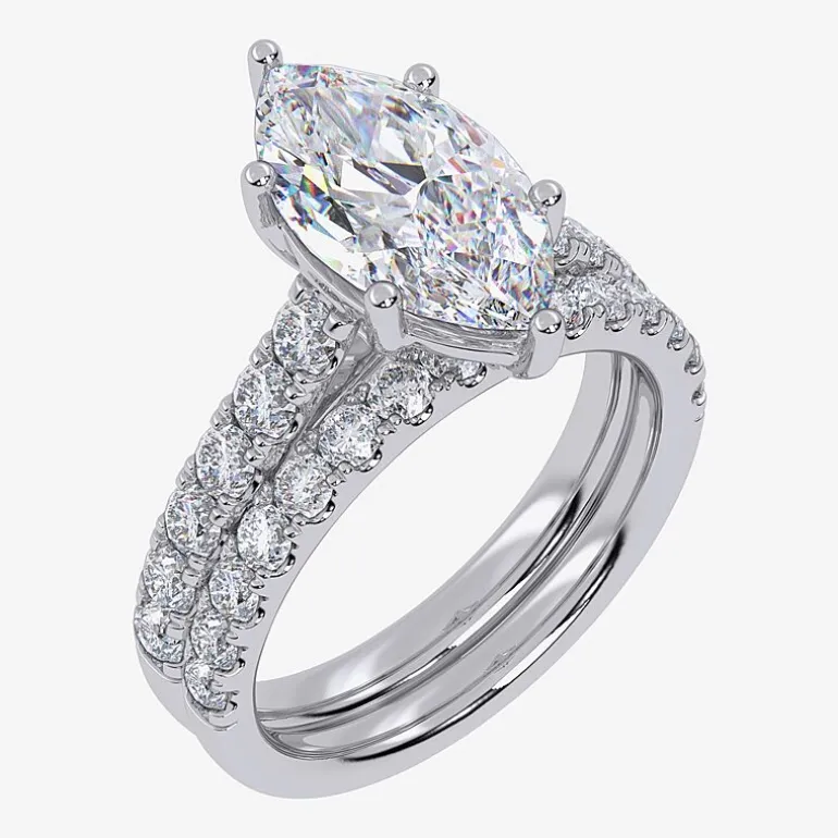 Signature By Modern Bride (G-H / Vs2-Si1) Womens 4 CT. T.W. Lab Grown White Diamond 14K Gold Marquise Side Stone Bridal Set