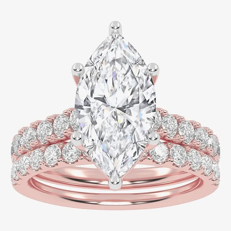 Signature By Modern Bride (G-H / Vs2-Si1) Womens 4 CT. T.W. Lab Grown White Diamond 14K Gold Marquise Side Stone Bridal Set