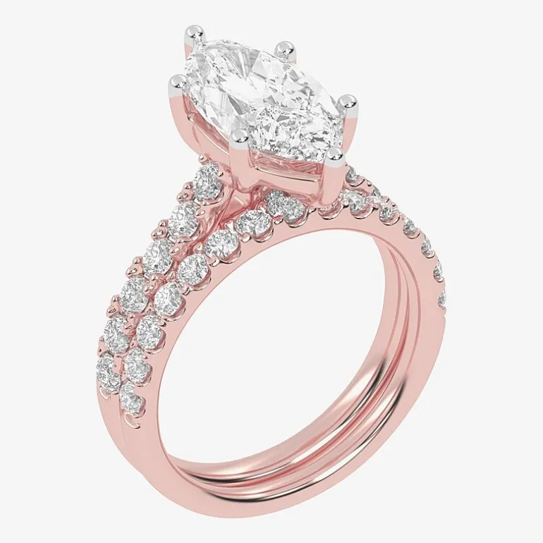 Signature By Modern Bride (G-H / Vs2-Si1) Womens 4 CT. T.W. Lab Grown White Diamond 14K Gold Marquise Side Stone Bridal Set