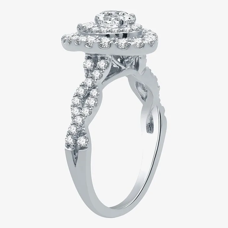 Signature By Modern Bride (G / Si1 - Si2) Womens 1 1/2 CT. T.W. Lab Grown White Diamond 10K Gold Side Stone Halo Bridal Set