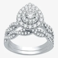Signature By Modern Bride (G / Si1 - Si2) Womens 1 1/2 CT. T.W. Lab Grown White Diamond 10K Gold Side Stone Halo Bridal Set