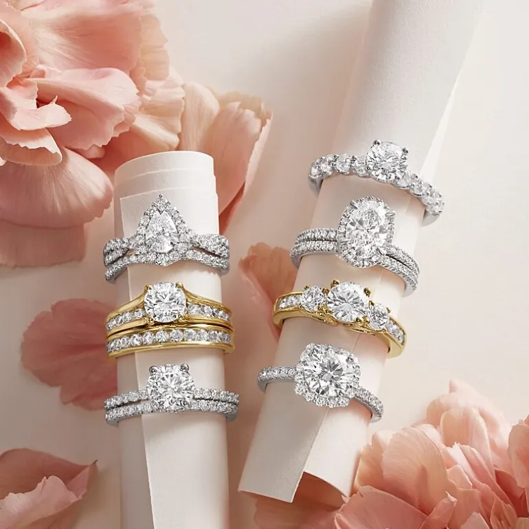 Signature By Modern Bride (G / Si1-Si2) Womens 2 CT. T.W. Lab Grown White Diamond 10K White or Yellow Gold Round Side Stone Engagement Ring