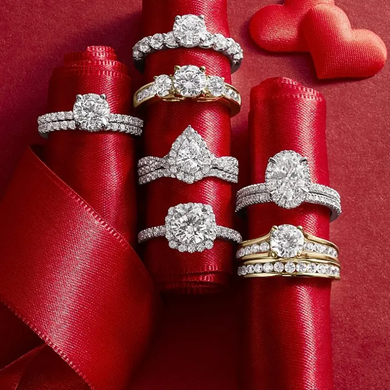 Signature By Modern Bride (G / Si1-Si2) Womens 2 CT. T.W. Lab Grown White Diamond 10K White or Yellow Gold Round Side Stone Engagement Ring
