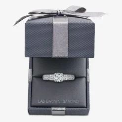 Signature By Modern Bride (G / Si1-Si2) Womens 2 CT. T.W. Lab Grown White Diamond 10K White or Yellow Gold Round Side Stone Engagement Ring