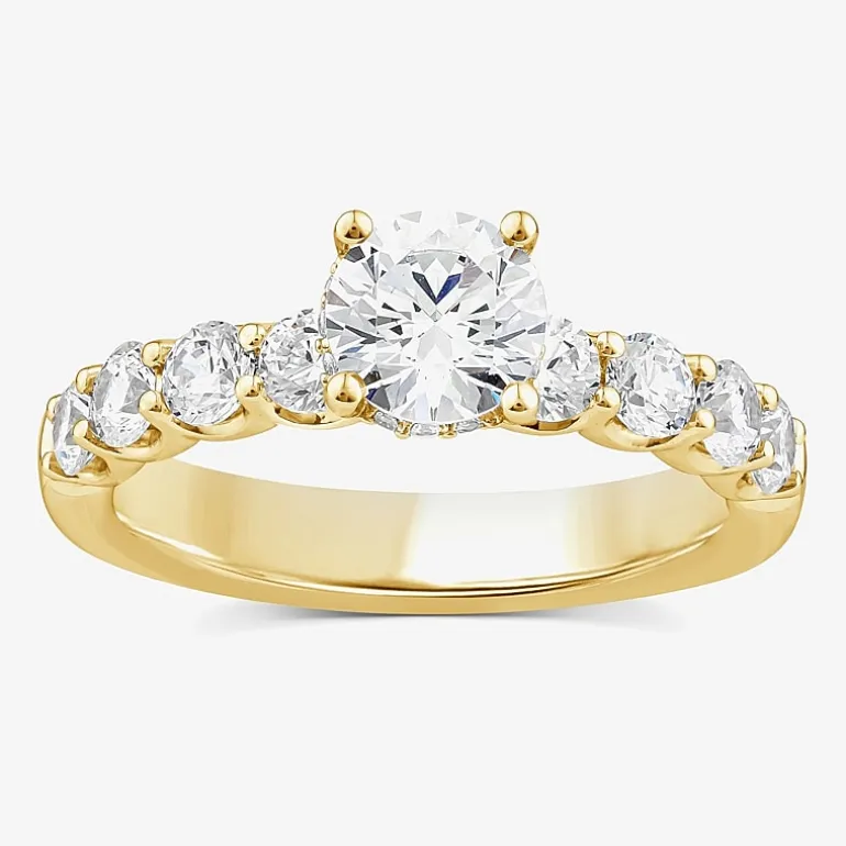 Signature By Modern Bride (G / Si1-Si2) Womens 2 CT. T.W. Lab Grown White Diamond 10K White or Yellow Gold Round Side Stone Engagement Ring