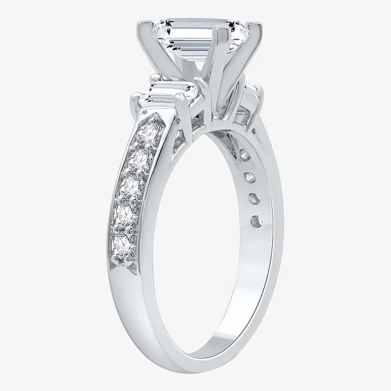 Signature By Modern Bride (H-I / Si1-Si2) Womens 2 CT. T.W. Lab Grown White Diamond 10K Gold Side Stone 3-Stone Engagement Ring
