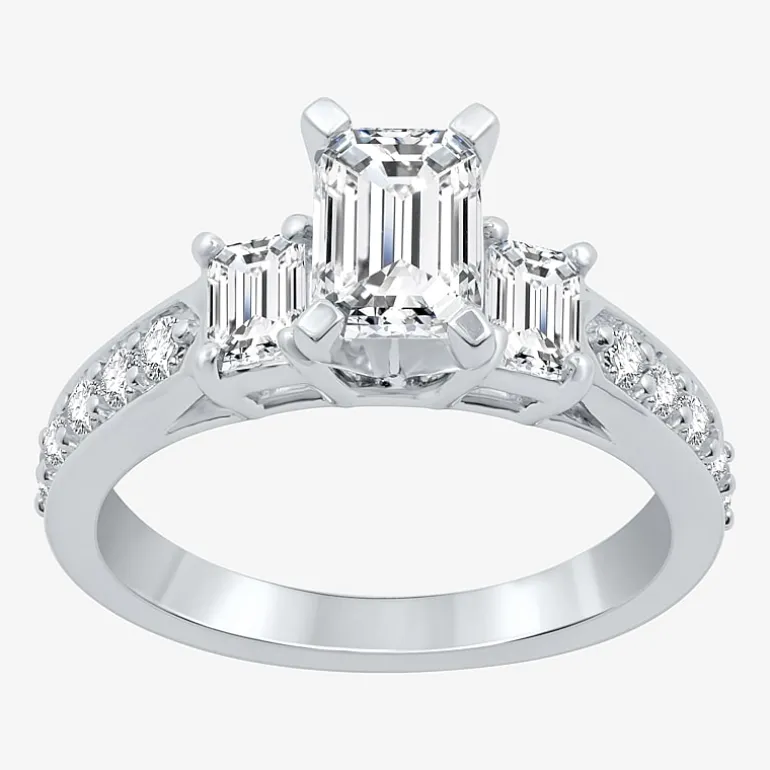 Signature By Modern Bride (H-I / Si1-Si2) Womens 2 CT. T.W. Lab Grown White Diamond 10K Gold Side Stone 3-Stone Engagement Ring