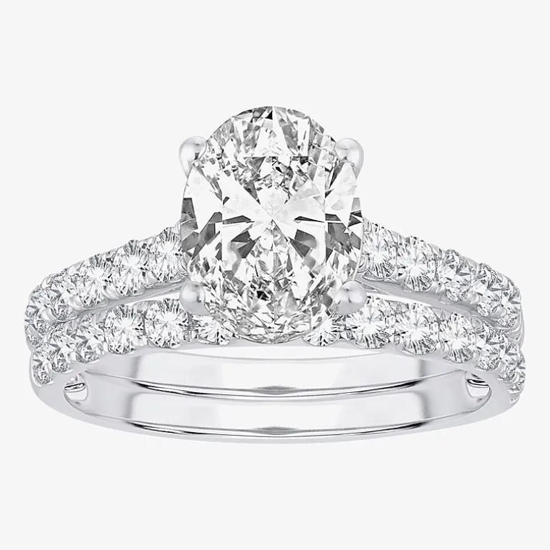 Signature By Modern Bride (H-I / Si1-Si2) Womens 2 CT. T.W. Lab Grown White Diamond 14K Gold Oval Bridal Set