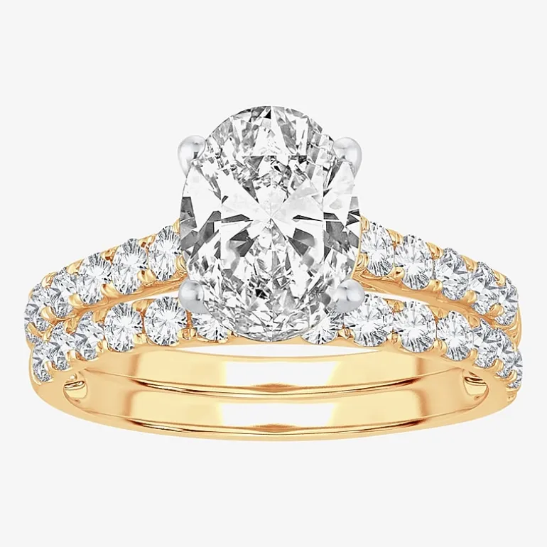 Signature By Modern Bride (H-I / Si1-Si2) Womens 2 CT. T.W. Lab Grown White Diamond 14K Gold Oval Bridal Set