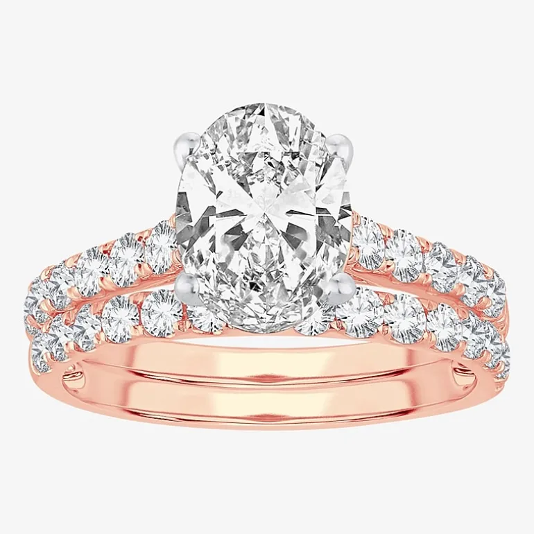 Signature By Modern Bride (H-I / Si1-Si2) Womens 2 CT. T.W. Lab Grown White Diamond 14K Gold Oval Bridal Set