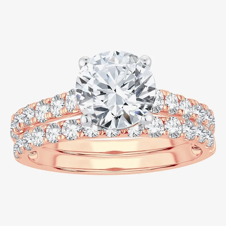 Signature By Modern Bride (H-I / Si1-Si2) Womens 2 CT. T.W. Lab Grown White Diamond 14K Gold Round Bridal Set