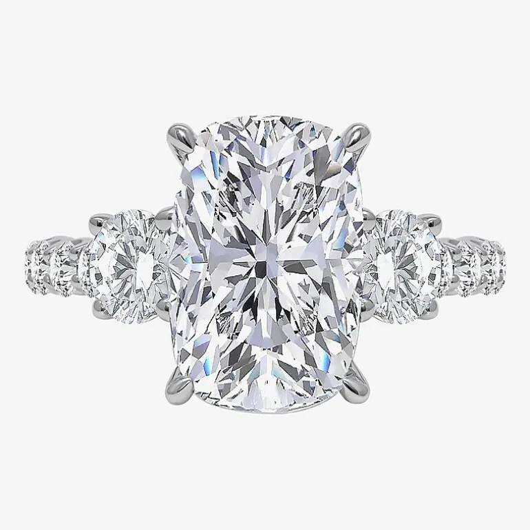 Signature By Modern Bride (I / Si2) Womens 6 3/8 Ct. T.W. Lab Grown White Diamond 14K Gold Cushion Side Stone Engagement Ring