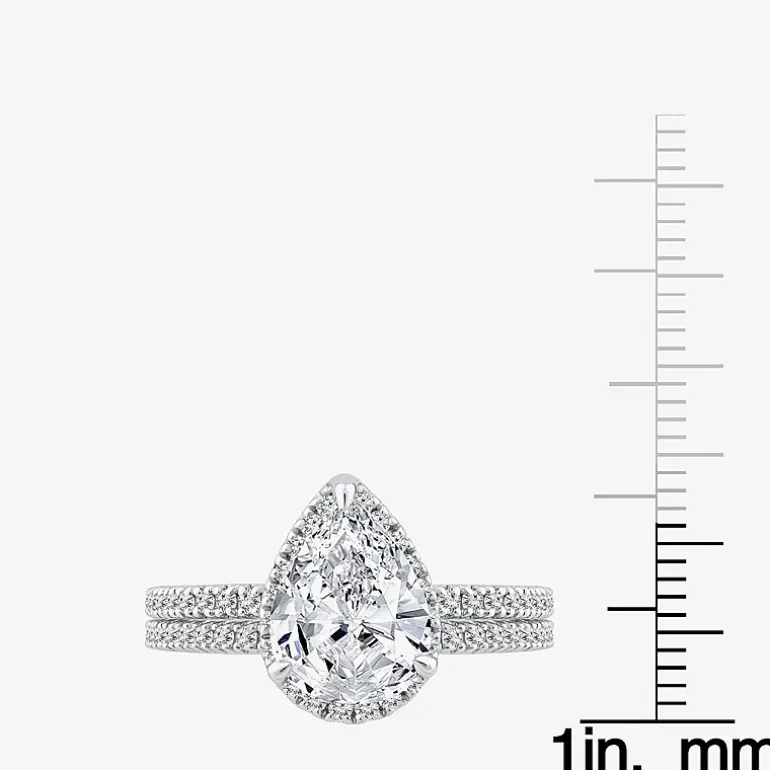 Signature By Modern Bride Womens 2 CT. T.W. Lab Grown White Diamond 10K or 14K Gold Pear Side Stone Bridal Set
