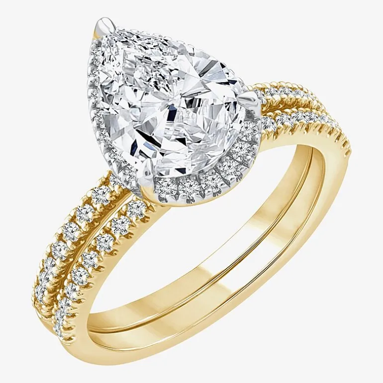 Signature By Modern Bride Womens 2 CT. T.W. Lab Grown White Diamond 10K or 14K Gold Pear Side Stone Bridal Set
