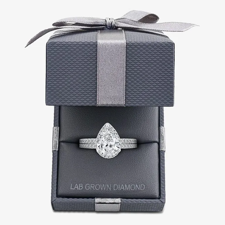 Signature By Modern Bride Womens 2 CT. T.W. Lab Grown White Diamond 10K or 14K Gold Pear Side Stone Bridal Set