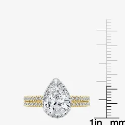 Signature By Modern Bride Womens 2 CT. T.W. Lab Grown White Diamond 10K or 14K Gold Pear Side Stone Bridal Set