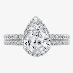 Signature By Modern Bride Womens 2 CT. T.W. Lab Grown White Diamond 10K or 14K Gold Pear Side Stone Bridal Set