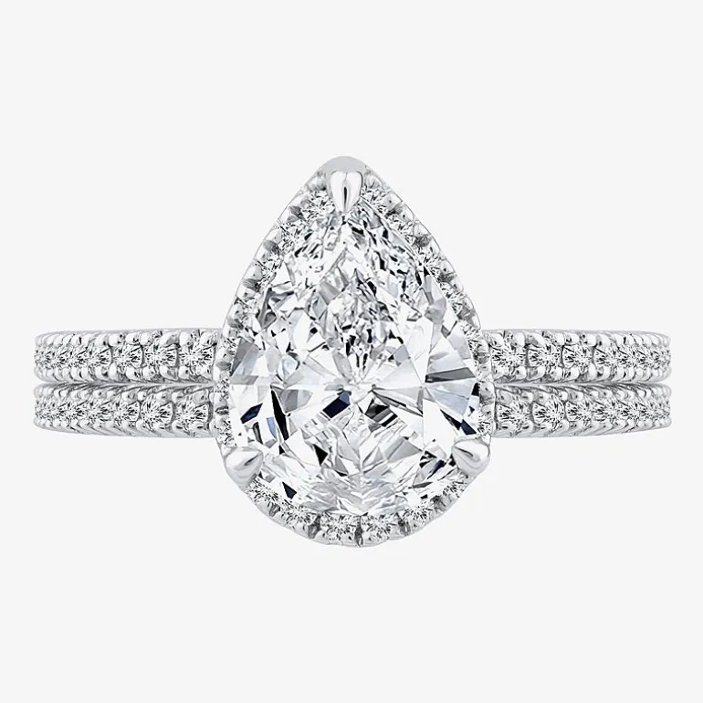 Signature By Modern Bride Womens 2 CT. T.W. Lab Grown White Diamond 10K or 14K Gold Pear Side Stone Bridal Set